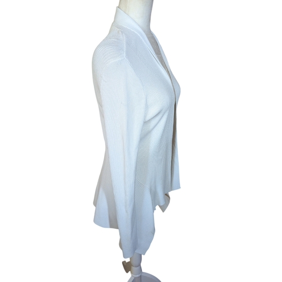 WHBM White Cardigan Ribbed Knit Open Front Hi Low preppy Classic Sz M - Picture 2 of 10